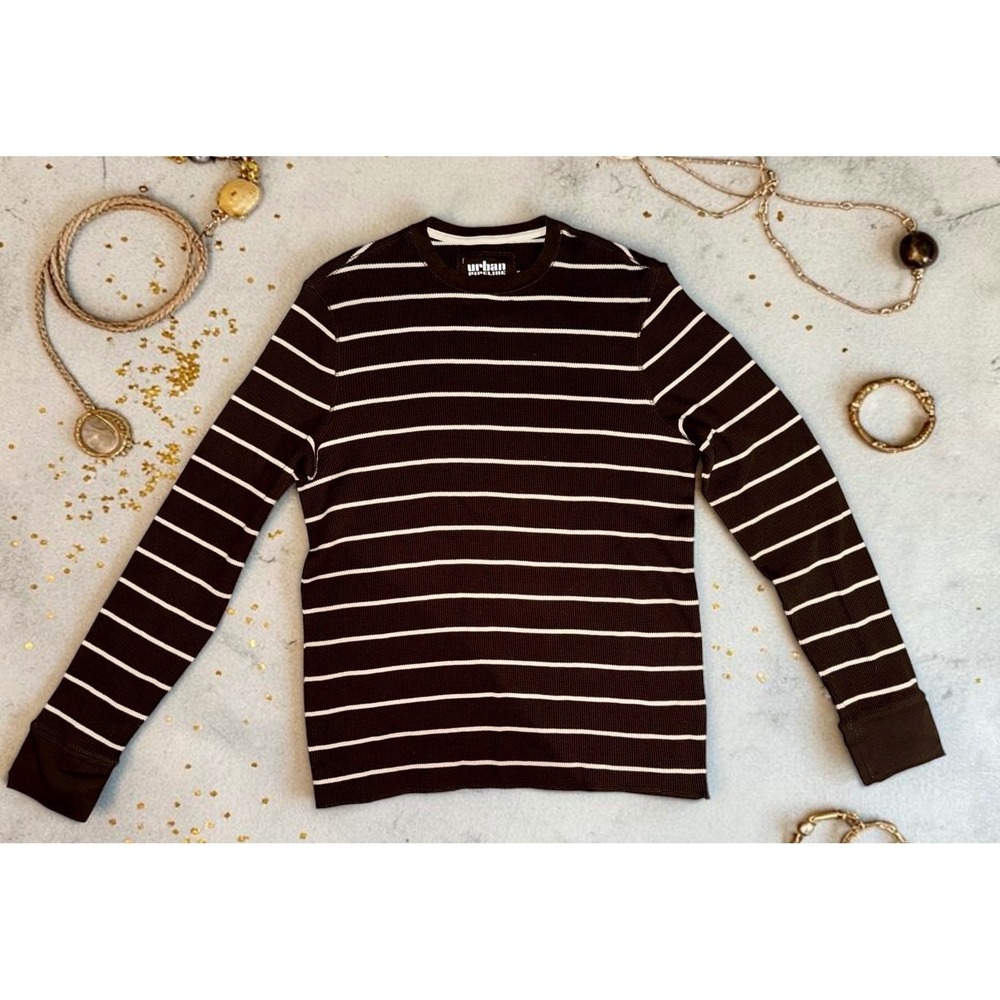 Urban Pipeline - Mens Striped Thermal Long Sleeve Shirt Waffle Knit - Size XL